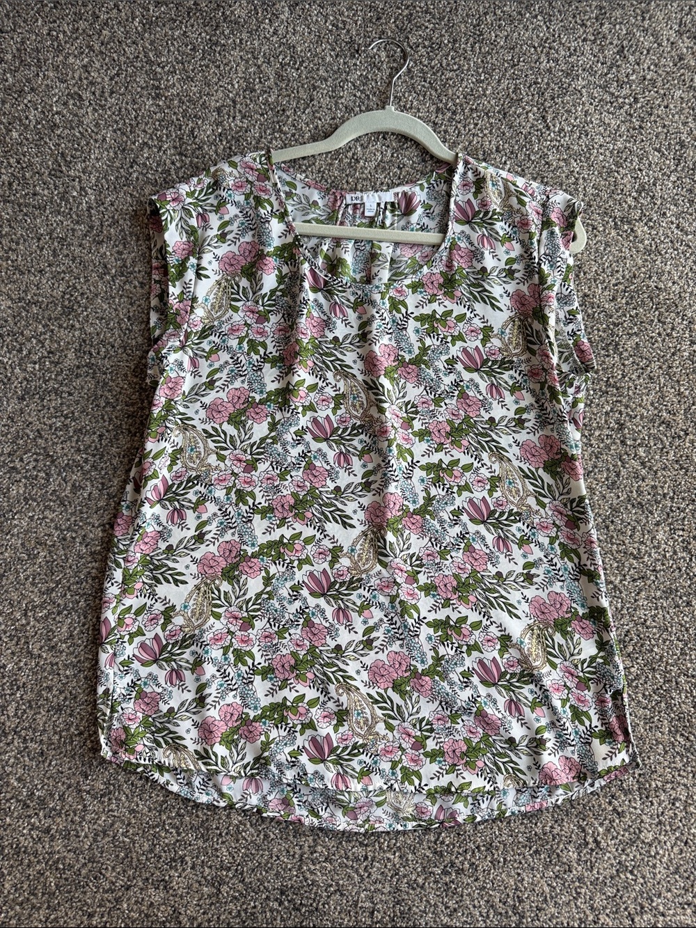 Floral Cap-Sleeve Blouse - Pink & Green